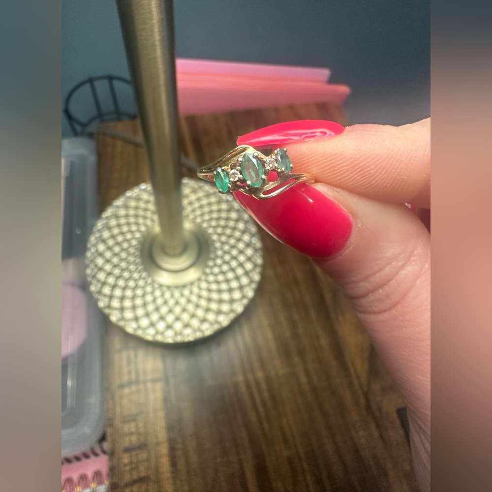 10 KT Emerald, Diamond, and Yellow Gold Ring